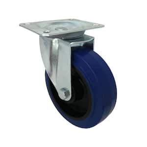 6 in. Blue Heavy-Duty Elastic Rubber and Steel Swivel Plate Caster with 529 lb. Load Rating