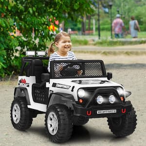 12-Volt Kids Ride-On Truck Remote Control Electric Car with Lights and Music in White