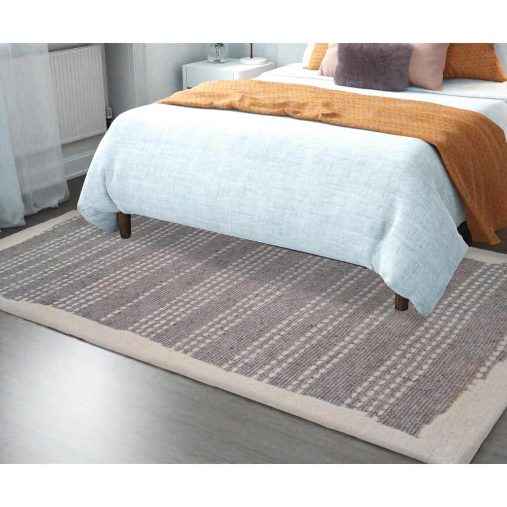 Gray Hand-Knotted Wool Rectangular Area Rug 5' x 7'