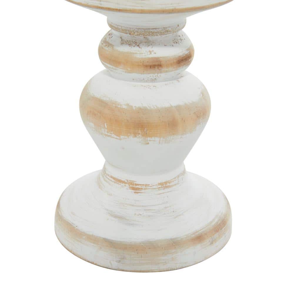 Farmhouse Elegance White Wooden Pillar Candle Holders, Set of 3