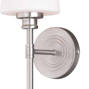 Clark 1-Light Satin Nickel Bathroom Wall Sconce White Glass