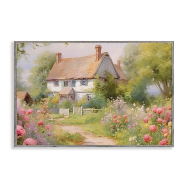 Stupell Industries Nature Filled Cottage Garden by Nini Art Gray Framed Coastal Giclee Art Print 12 in. x 18 in.