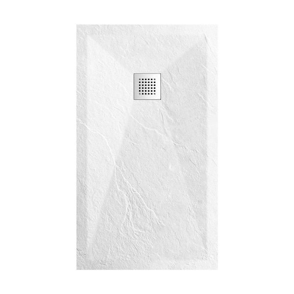 Swiss Madison Terre P Series 60 in. L x 36 in. W Alcove Shower Pan Base with Reversible Drain in White Stone