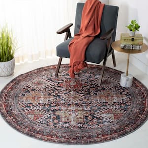 Tucson Navy/Rust 4 ft. x 4 ft. Machine Washable Floral Border Round Area Rug