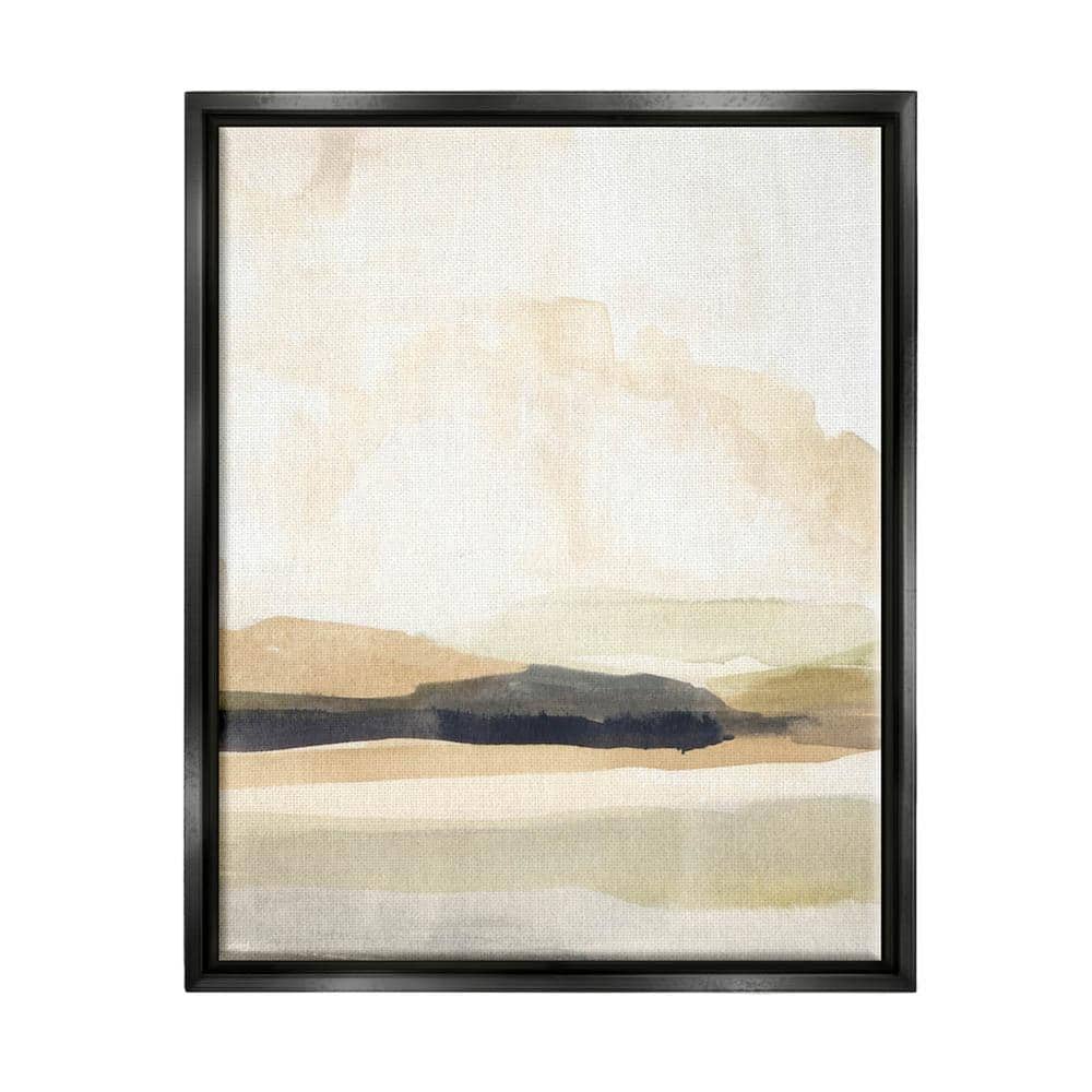 Muted Yellow Abstract Landscape Canvas Print with Black Floater Frame