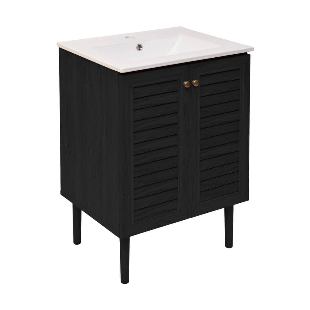 Bron 24" Black Oak Freestanding Bathroom Vanity with White Sink Top