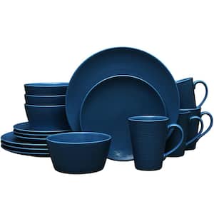 Colorscapes Navy-on-Navy Swirl 16-Piece (Blue) Porcelain Coupe Dinnerware Set, Service for 4