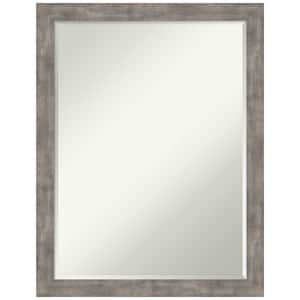 Marred Pewter 20.5 in. x 26.5 in. Petite Bevel Modern Rectangle Wood Framed Wall Mirror