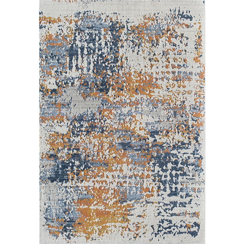 Rugs America Prescott Sapphire Gold Splatter 2 ft. X 8 ft. Area Rug ...