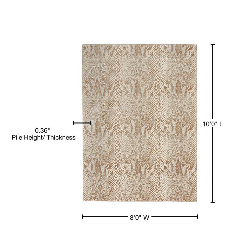 Ivory Beige 8' x 10' Abstract Animal Print Area Rug