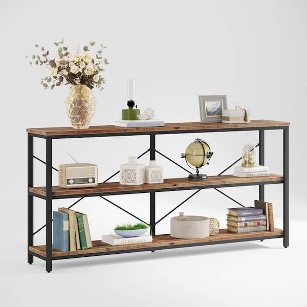 BYBLIGHT Turrella 70.8 in. Rustic Brown Rectangle Wood Console Table Extra Long TV Console with Storage Shelves