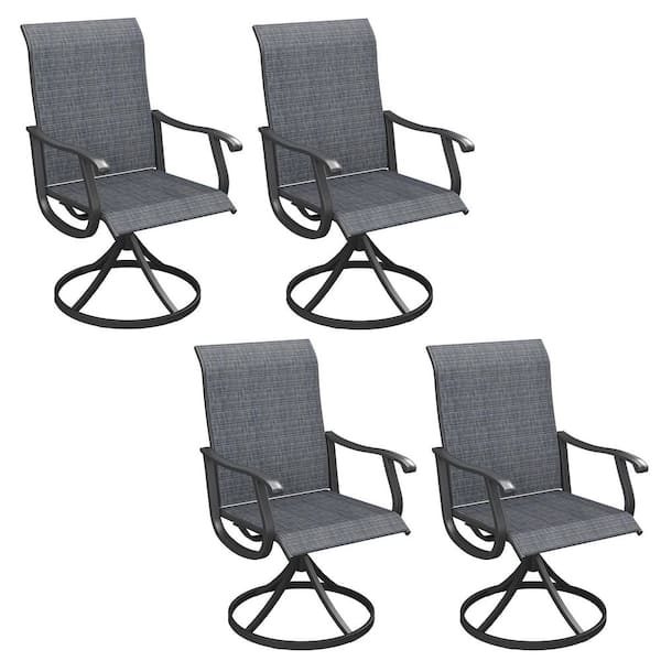 Black Metal Outdoor Dining chair with 360° Swivel Sling in Dark Grey Set of 4