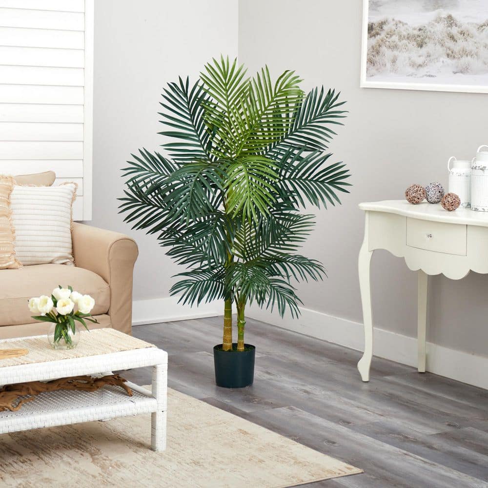 5-ft Green Silk Palm Tree in Black Plastic Pot