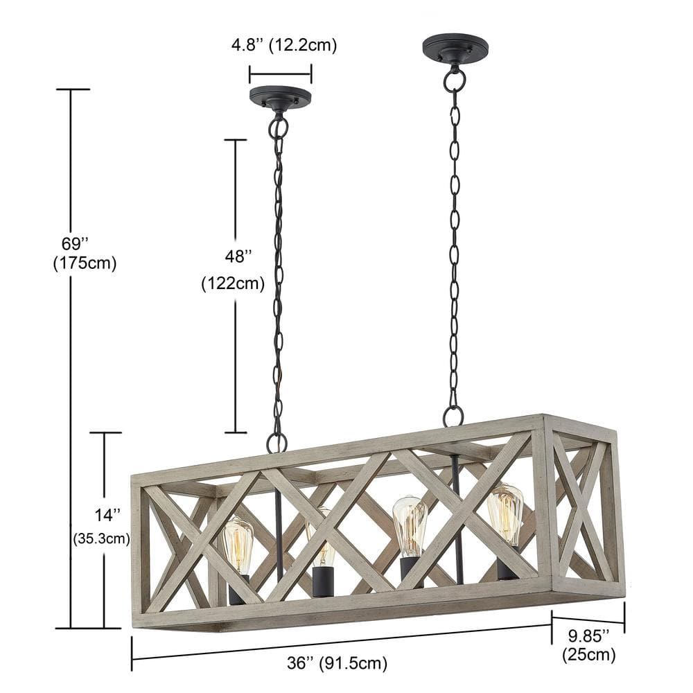 Anchor Gray Oak and Matte Black Rectangular Cage Pendant Light