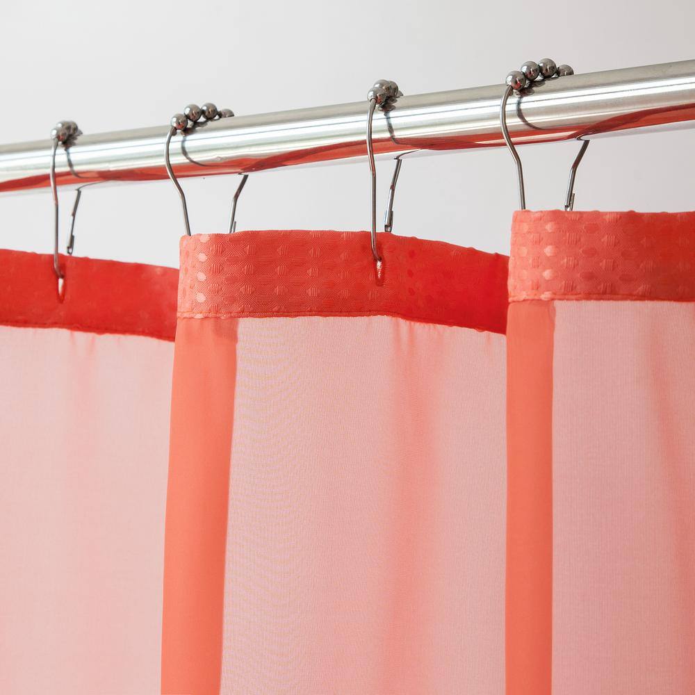 Coral Waffle Weave Fabric Shower Curtain with Detachable Liner