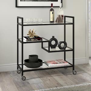 Lovett 33 in. Blackened Bronze Rectangular Bar Cart with Glass Shelves