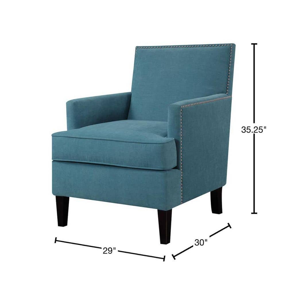 Blue Velvet Accent Chair with Wooden Legs