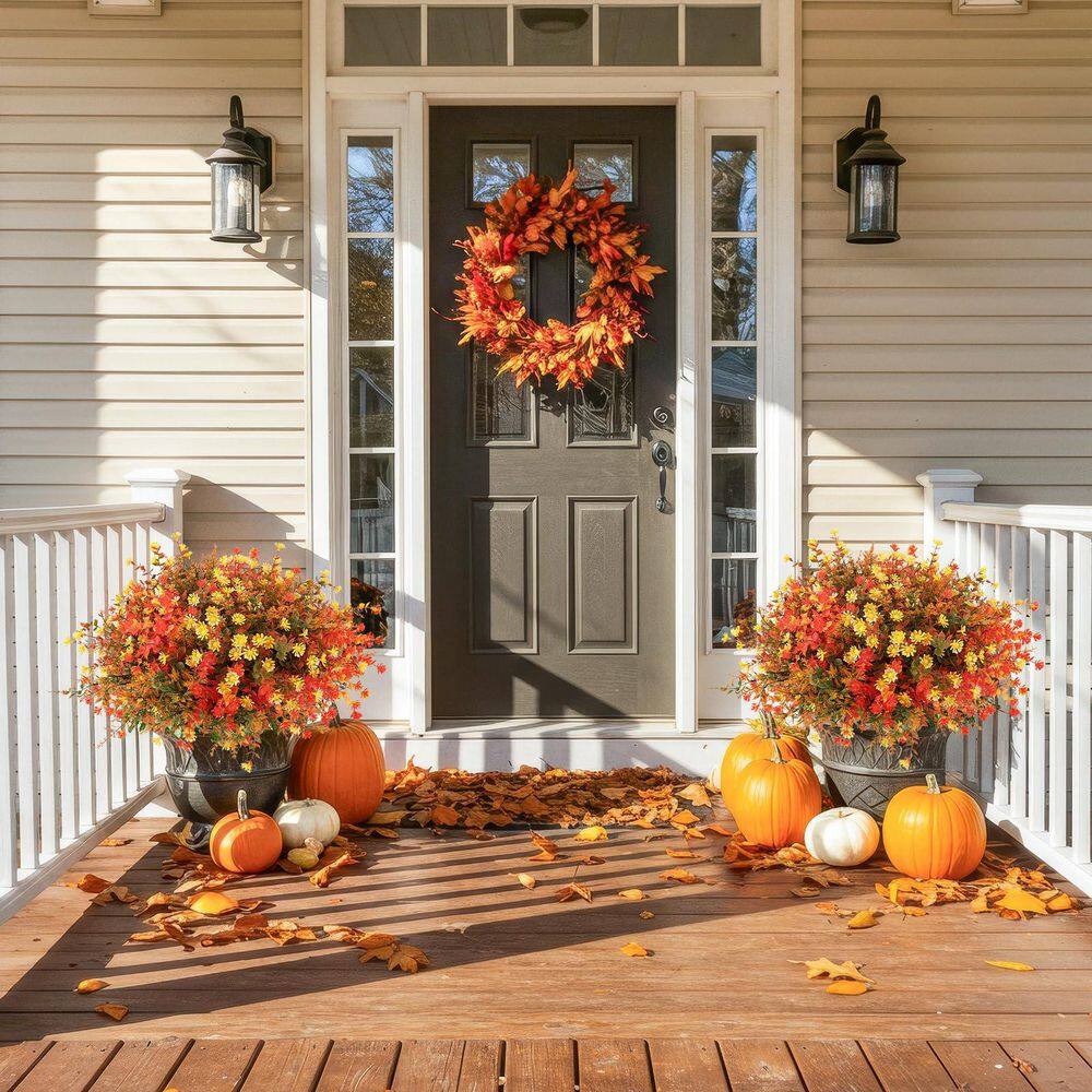 1 in. H Orange Artificial Mums 12-Bundles UV Resistant Fake