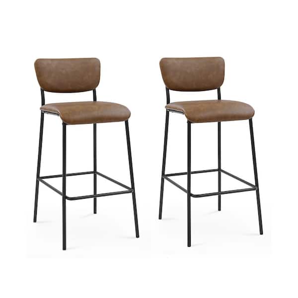 Wateday 38.50 in. Brown Metal Frame 29 in. Bar Stool with Faux Leather Seat (Set of 2)