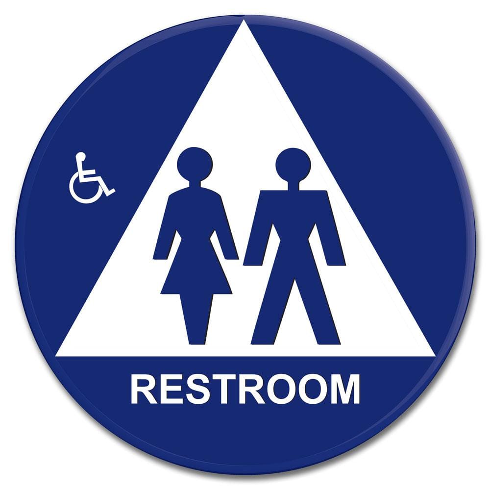 5-Pack Gender Neutral Toilet Sign in Blue Clear Window Cling CGSignLab 24x24