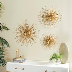 Metal Gold Starburst Wall Decor with Orb Detailing (Set of 3)