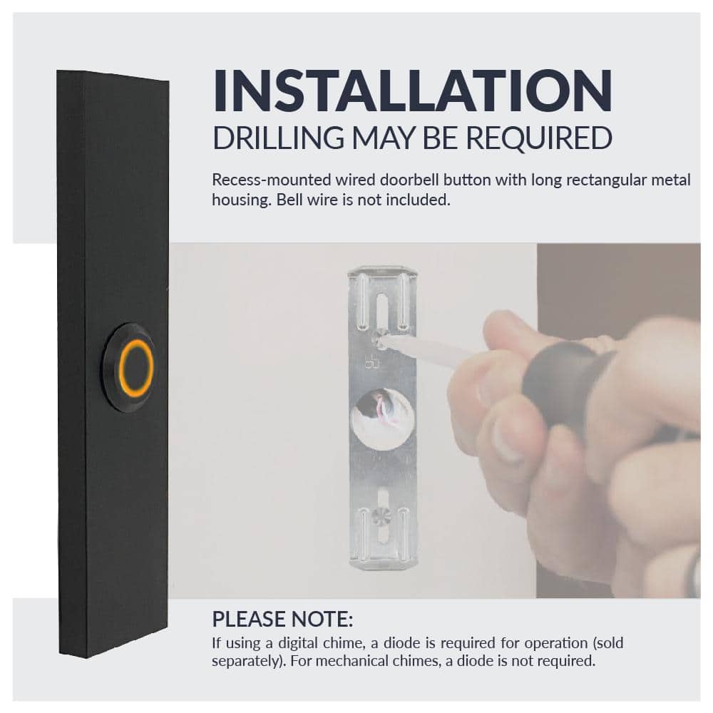 Black Rectangular LED Lighted Wired Metal Doorbell Button