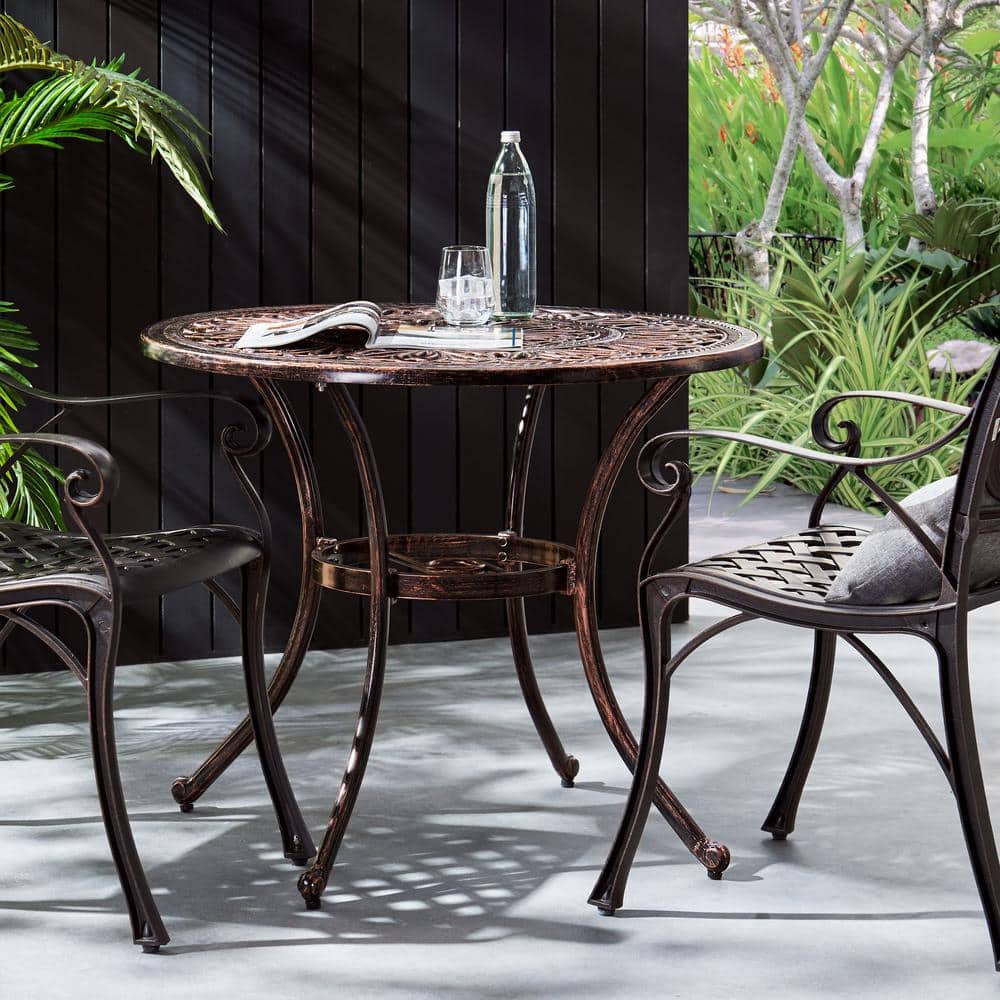 Elegant Shiny Copper Cast Aluminum Round Dining Table for 2