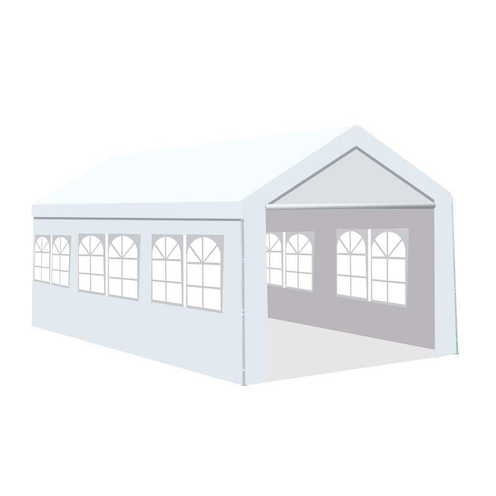 Boosicavelly 10 ft. x 20 ft. White Outdoor Carport Gazebo, Canopy Garage with Windows