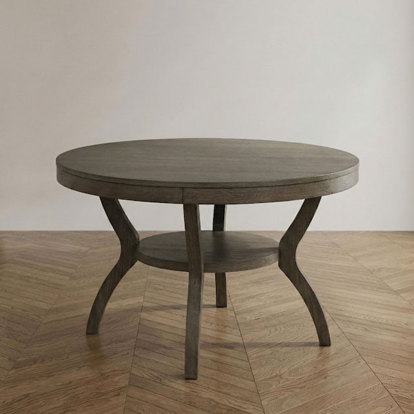 Idyllwild Gray Solid Wood 48 in. Pedestal Round Dining Table (Seats 4)