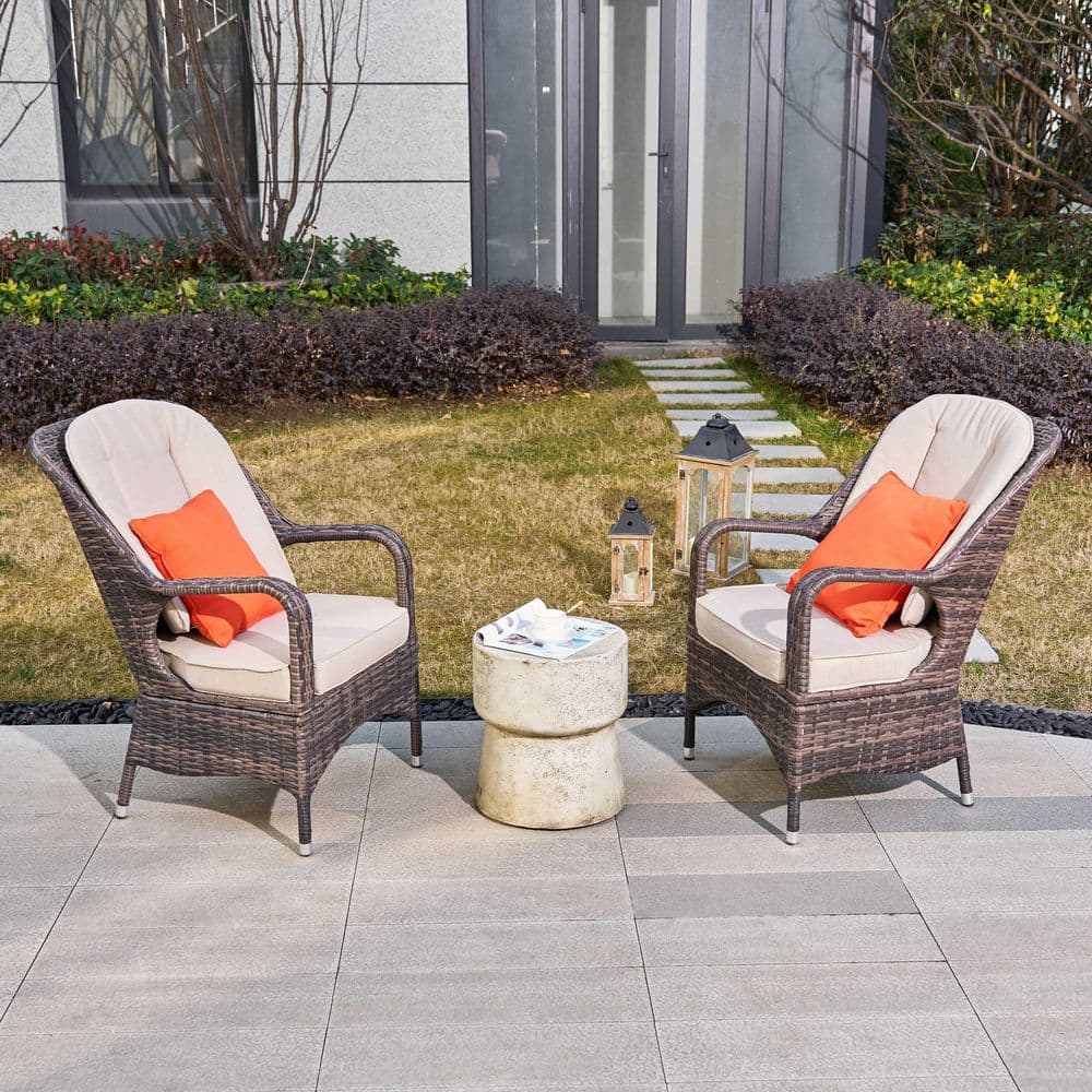 Ferdy 2-Person Outdoor Patio Wicker Aluminum Seating Group With Beige Cushions-Brown price history on PriceWatchPro