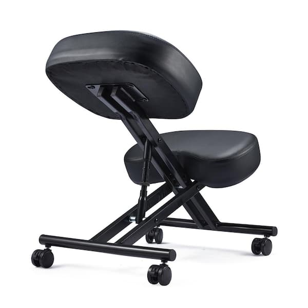 Gymax Velvet Cushioned Ergonomic Kneeling Chair in Black plus Natural  Upright Posture Support Chair with Backrest GYM11901 - The Home Depot