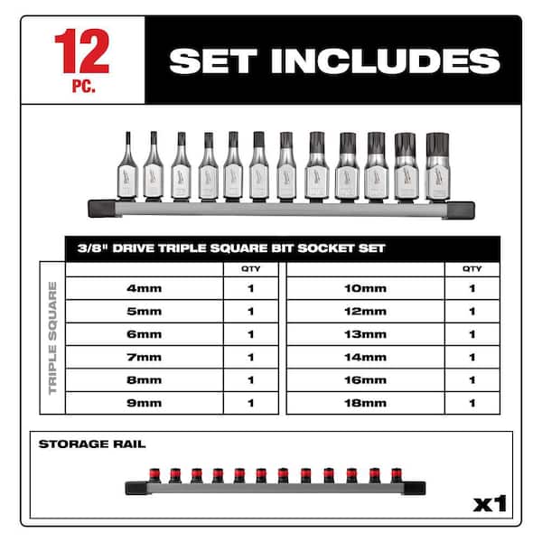 3/8 in. Drive Triple Square Bit Socket Set (12-Piece)