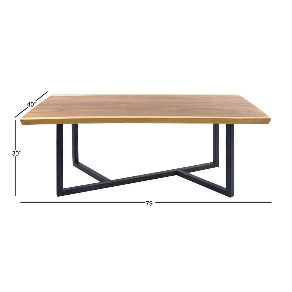 Contemporary Brown Wood Dining Table with Black Metal Base