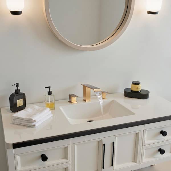 8 in. Widespread Double Handle Bathroom Faucet with Metal Pop-up Drain in Gold