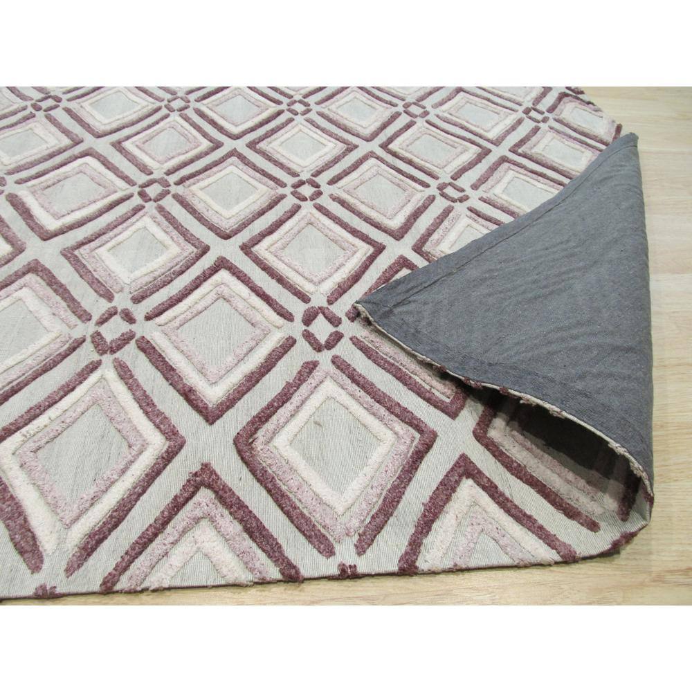Handmade Geometric Wool Rug in Purple and Beige, 5' x 8'