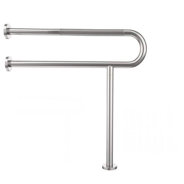 31.3 x 1.25 in. Exposed Screw Toilet Support Rail Anti-Slip Satin Brushed Nickel Safety Handrails with Leg