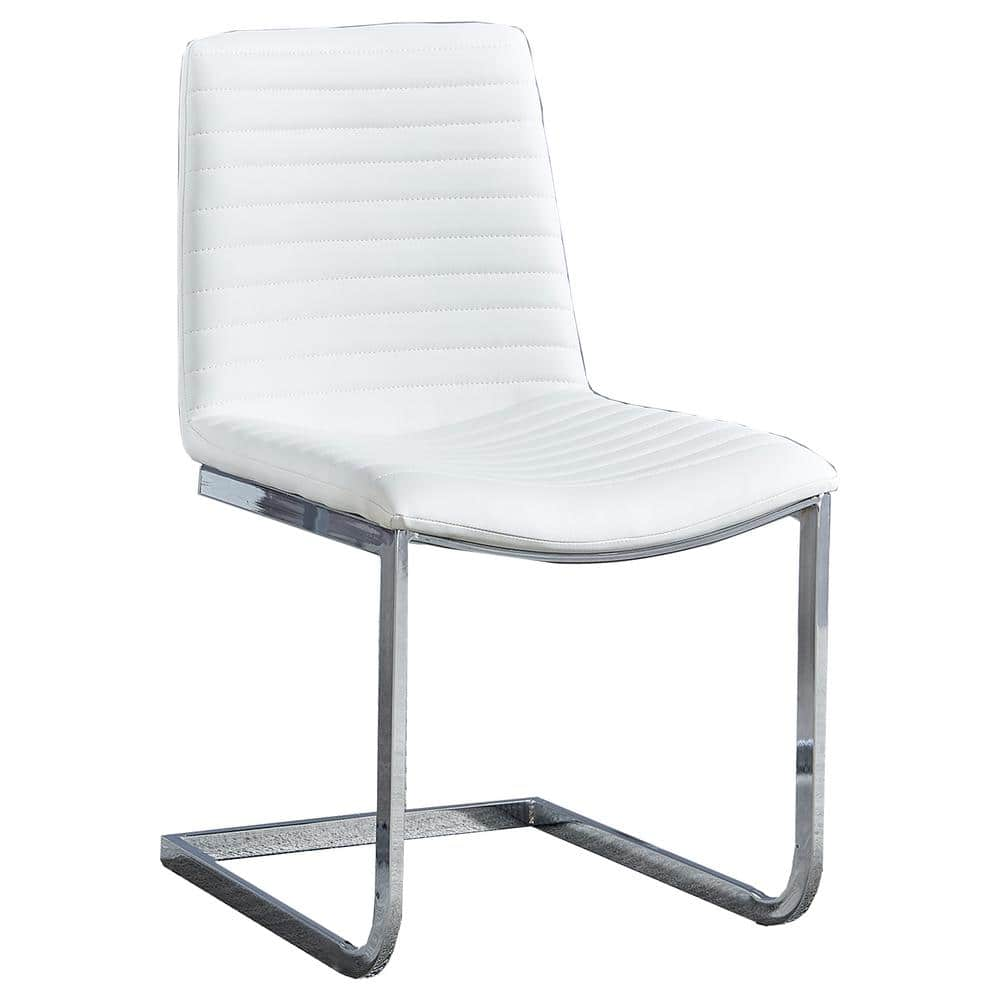 Blanca White Faux Leather Silver Dining Chair (Set of 2) -  Best Master Furniture, BA227W