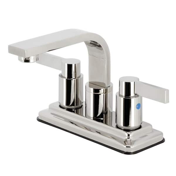 Kingston Brass NuvoFusion 4 in. Centerset 2-Handle Bathroom Faucet with Push Pop-Up in Polished Nickel