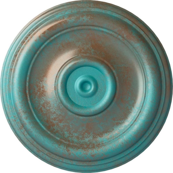 Ekena Millwork 12 in. x 1 in. Traditional Urethane Ceiling Medallion (Fits Canopies upto 2-3/4 in.), Copper Green Patina