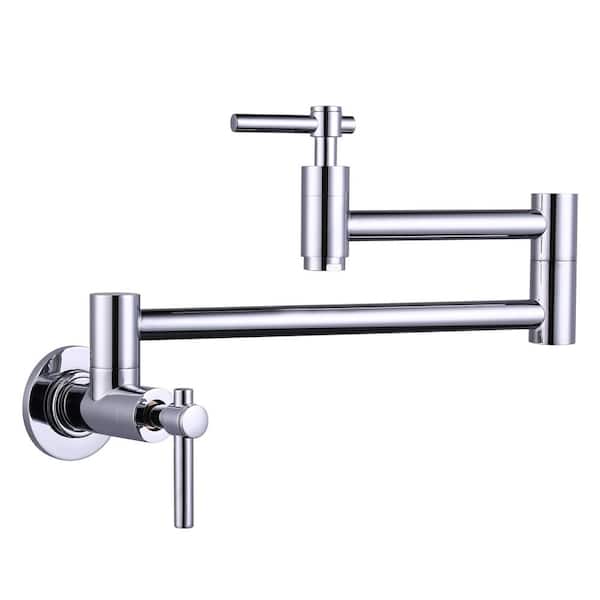 IVIGA Contemporary Brass Wall Mount Pot Filler with Double Handles and Swing Arm Folding Kitchen Faucet in Polished Chrome