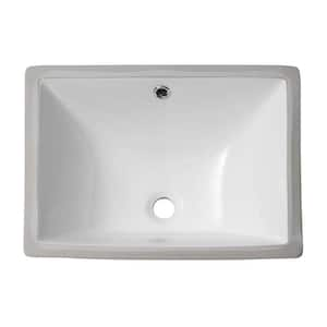 20 in. Undermount Rectangular Bathroom Sink with Overflow in White Ceramic，20.25"x 15" Undermount Bathroom Sink