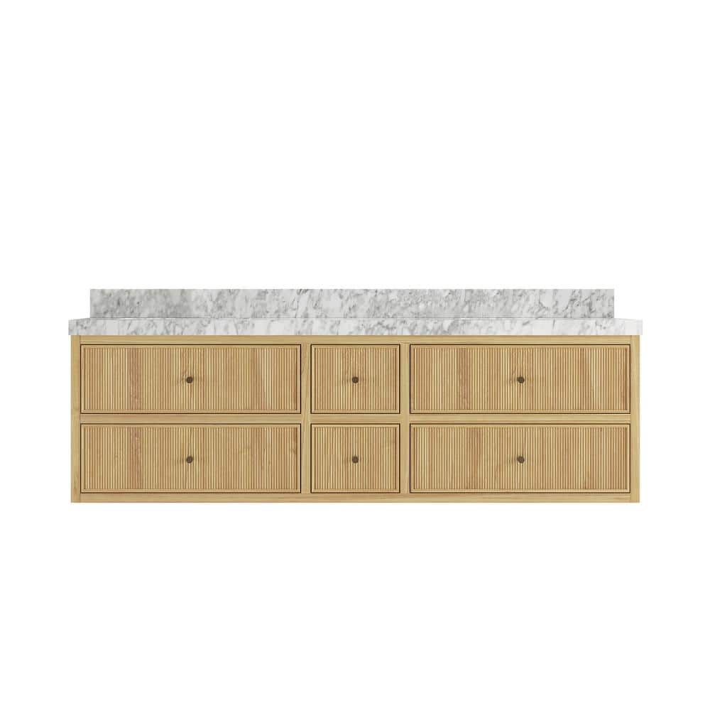 Sonoma Floating 72 in. H Double Sink Freestanding Light Natural Bath Vanity with Carrara Marble Top Unassembled price history on PriceWatchPro