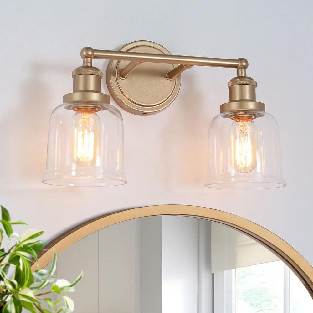 Coastal Bell Bathroom Vanity Light 2-Light Brass Gold Transitional Powder Room Wall Light with Clear Glass Shades price history on PriceWatchPro