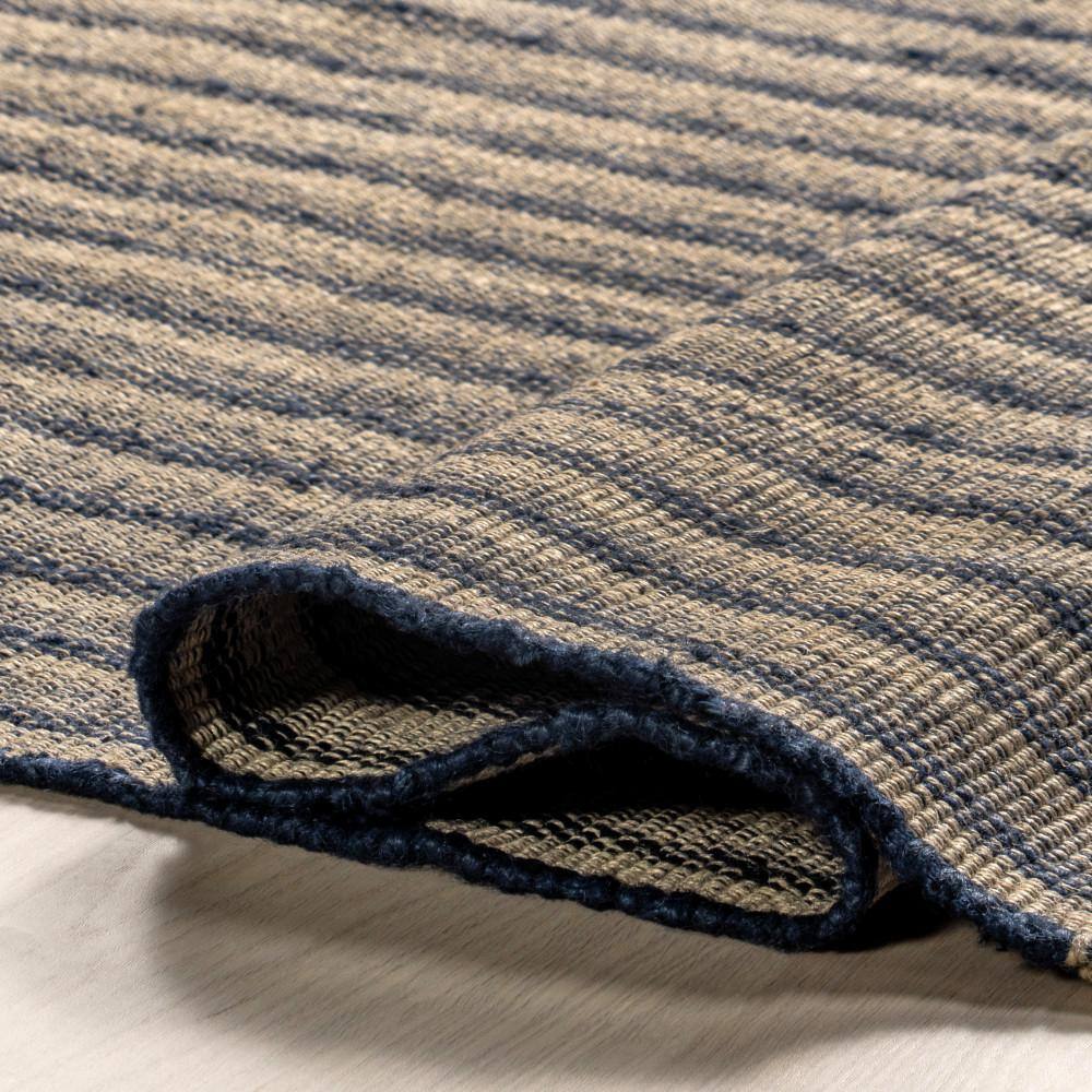 Blue and Beige Striped Handmade Jute 4' x 6' Rug