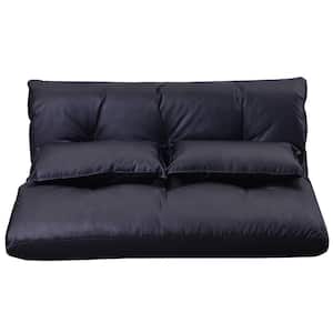 1-Piece Black PU Leather Adjustable Folding Futon Chair with 2-Pillows