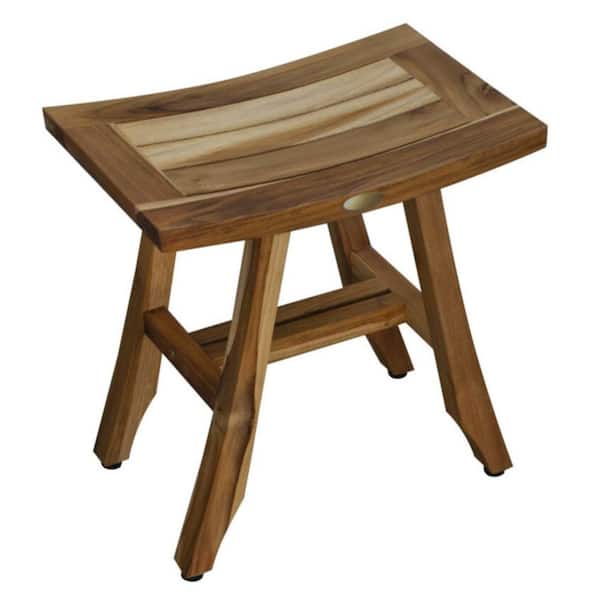 HomeRoots Caroline Natural 18 in. x 12 in. x 18 in. Compact Teak Shower or Outdoor Bench