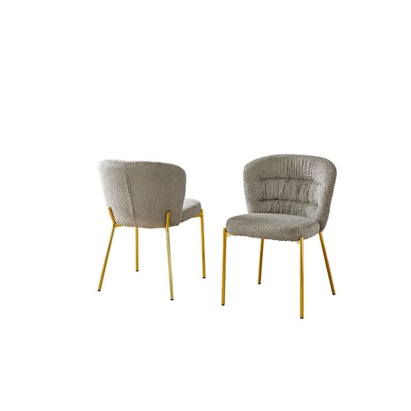 Orion Grey Fluffy Fabric Side Chair (Set of 2) with Gold Chrome Plated Legs