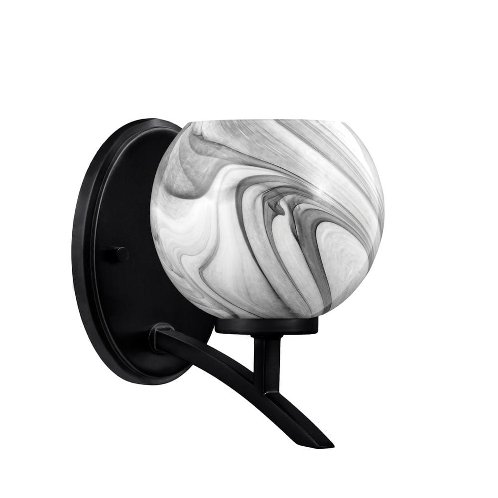 Siena 5.75 in. 1-Light Matte Black Sconce with 5.75 in. Onyx Swirl Glass Sh