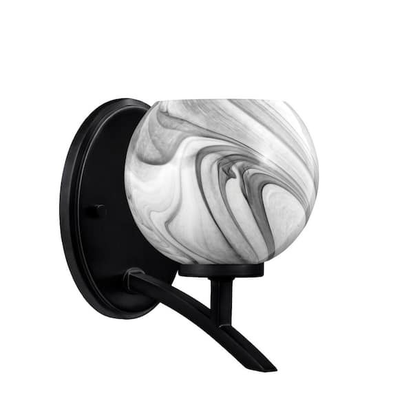 Unbranded Siena 5.75 in. 1-Light Matte Black Sconce with 5.75 in. Onyx Swirl Glass Shade No Bulb Included