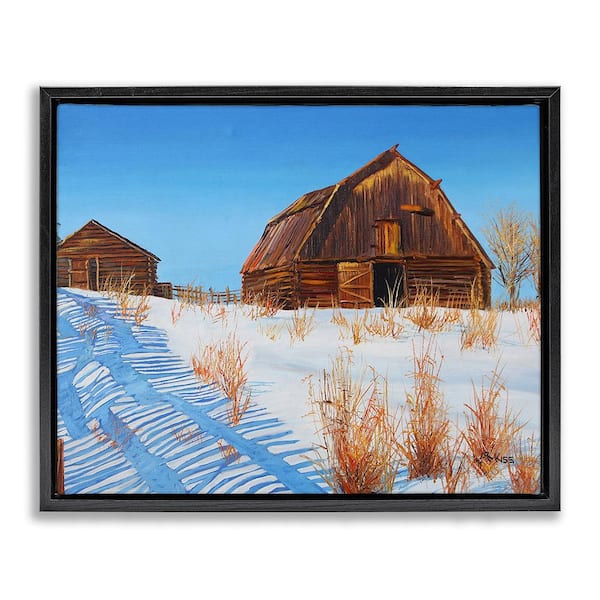 Stupell Industries Winter Country Barn by Andrew Kiss 1-Piece Floater Frame Graphic Print Nature Poster Art Print 31 in. x 25 in.